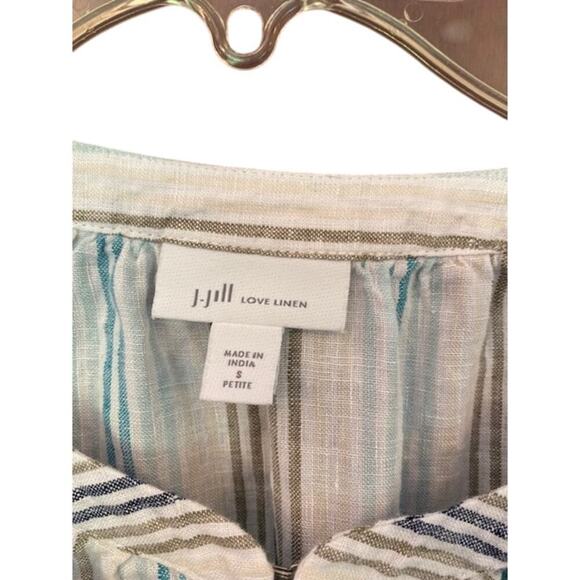 J. Jill 100% Linen StripedBlouse Top 3/4 Sleeves w/ Embroidery Size Small Petite - Picture 6 of 9
